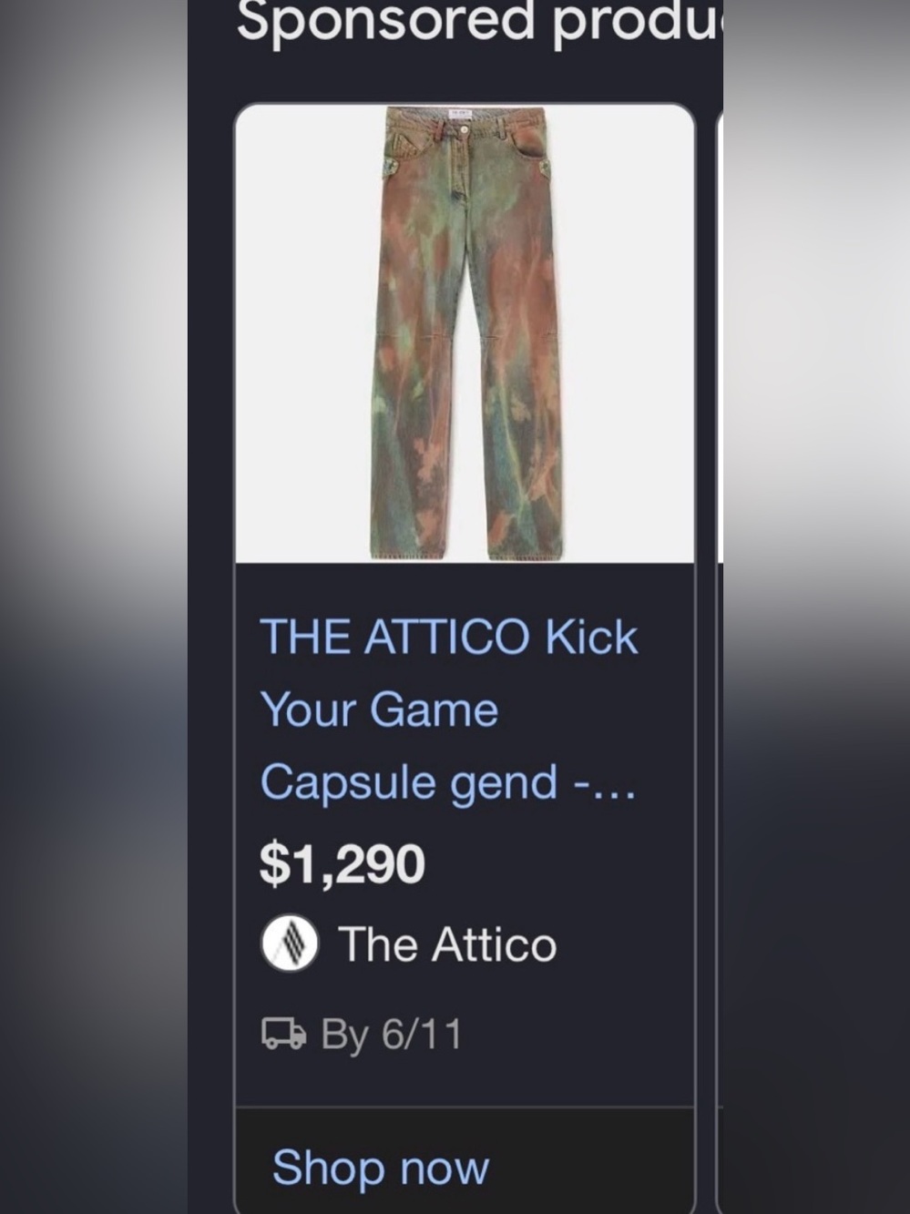 THE ATTICO "DEANN" CAMOUFLAGE LONG PANTS Sz 28  Style 238WCP118D065509